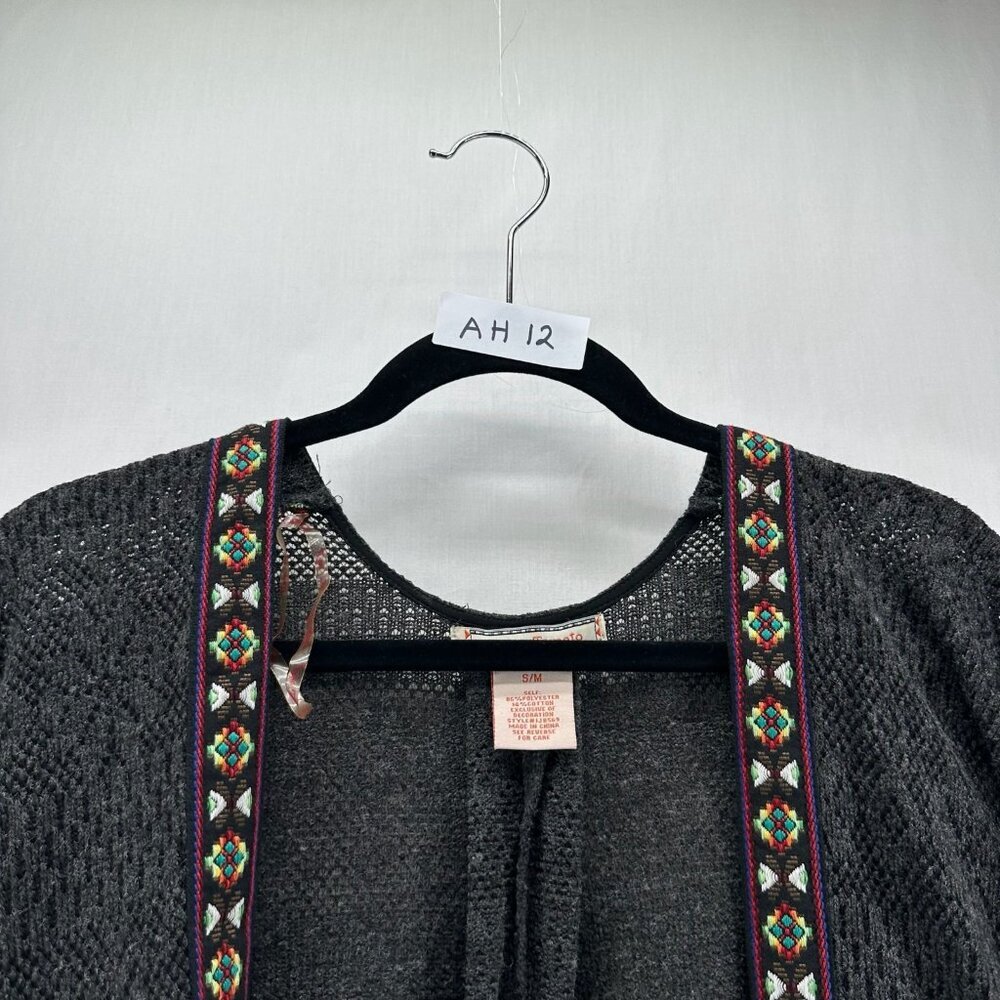 Flying Tomato Kimono Crochet Duster Cardigan Sz S/M Open Front Batwing Boho Gray - Picture 11 of 11